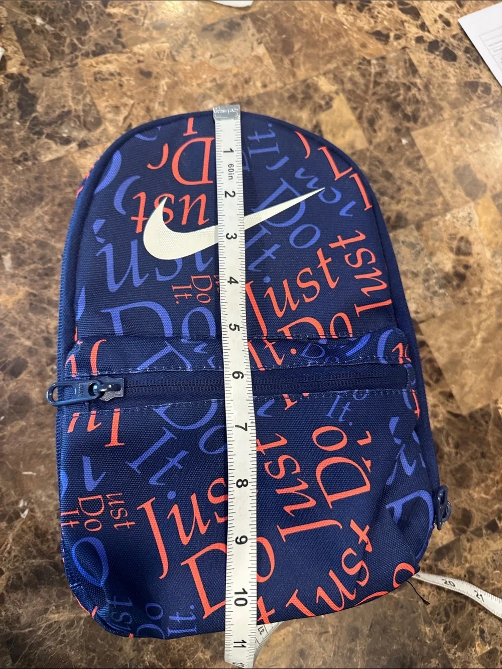 Nike Blue Insulated Lunch Bag with Orange 'Just Do It' Script and White Swoosh